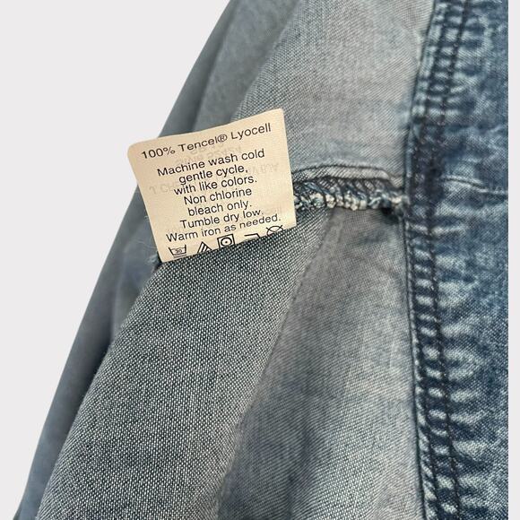 J.Crew Lightweight Washed Chambray Dress Short Sleeve Pockets Size XL Tie Waist - Picture 11 of 12